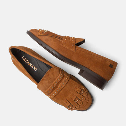 Suus Damen Wildleader-Loafers Cognac