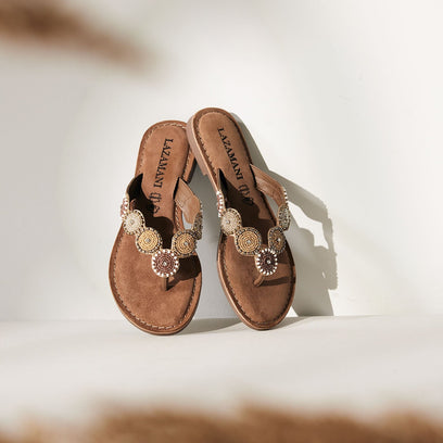 Luna Damen Leder Zehentrenner Beige