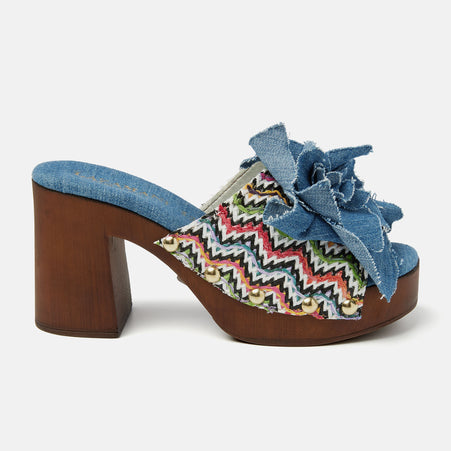 Donna Damen Clogs Raffia Denim