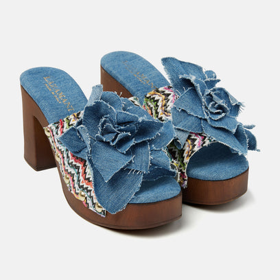 Donna Damen Clogs Raffia Denim