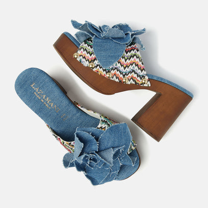 Donna Damen Clogs Raffia Denim