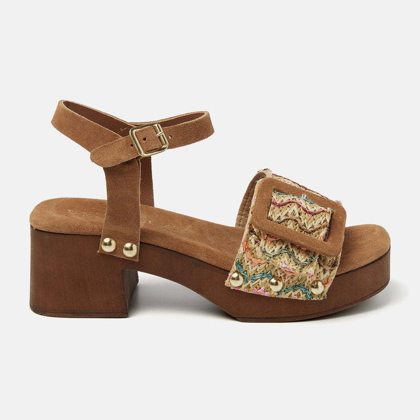 Sienna Damen Clogs Suede/Raffia Multi