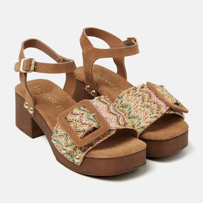 Sienna Damen Clogs Suede/Raffia Multi