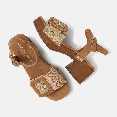 Sienna Damen Clogs Suede/Raffia Multi