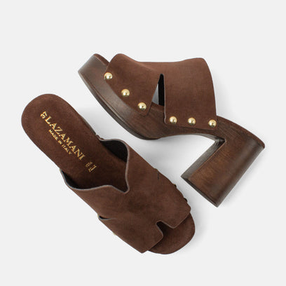 Juna Damen Wildleder-Clogs Brown