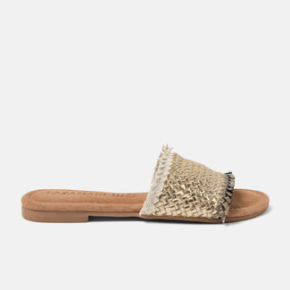 Candie Damen Leder-Pantoletten Platino