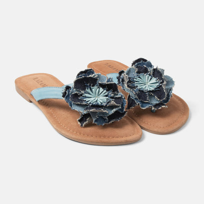 Peony Damen Leder-Zehentrenner Denim
