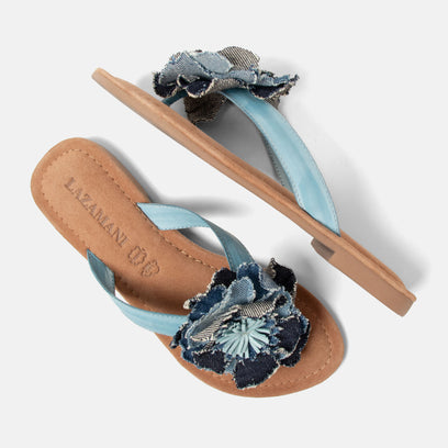 Peony Damen Leder-Zehentrenner Denim
