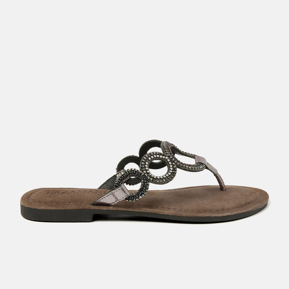 Arielle Damen Leder-Zehentrenner Pewter