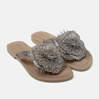 Nomi Damen Wildleder-Zehentrenner Silver Leopard