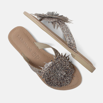 Nomi Damen Wildleder-Zehentrenner Silver Leopard