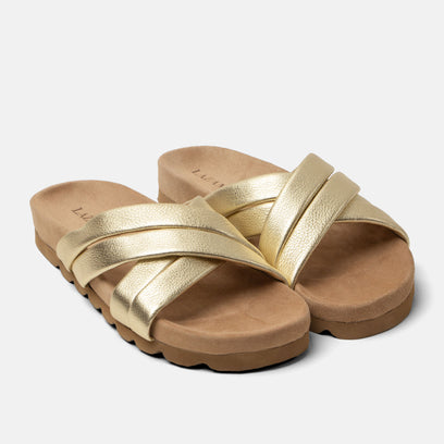 Lee Damen Leder-Pantoletten Gold
