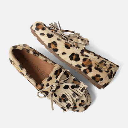 Billy Damen Leder-Mokassins Leopard