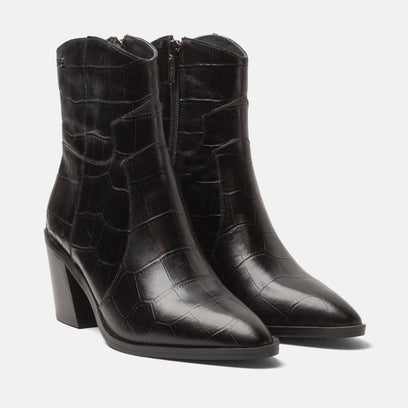 Ot Damen Leder-Stiefeletten Black