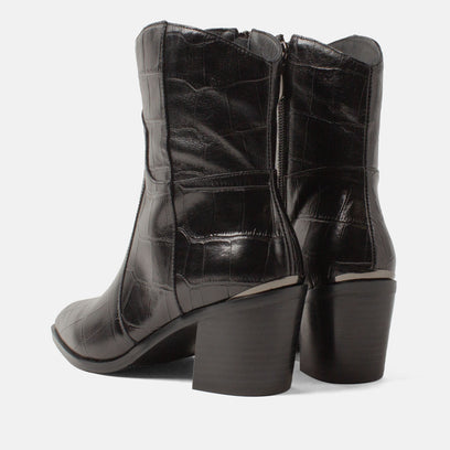Ot Damen Leder-Stiefeletten Black