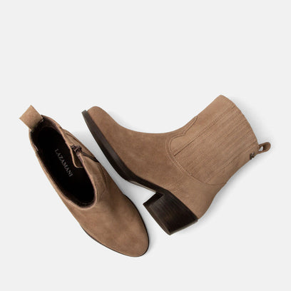 An Damen Wildleder-Stiefeletten Taupe