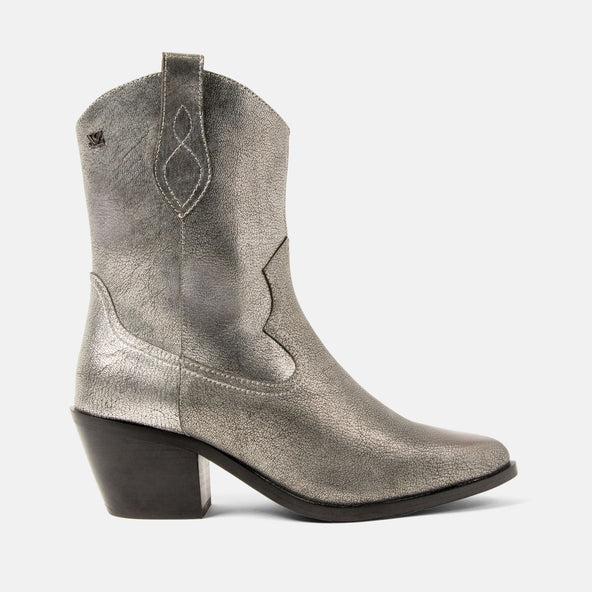 Lu Damen Leder Cowboy-Stiefel Silver