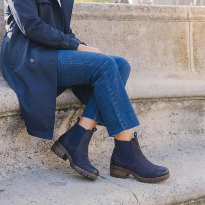 Lia Damen Leder Chelsea-Boots Jeans
