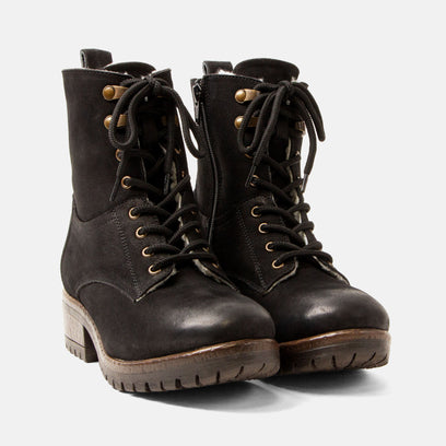 Kia Damen Leder-Schnürboots Black