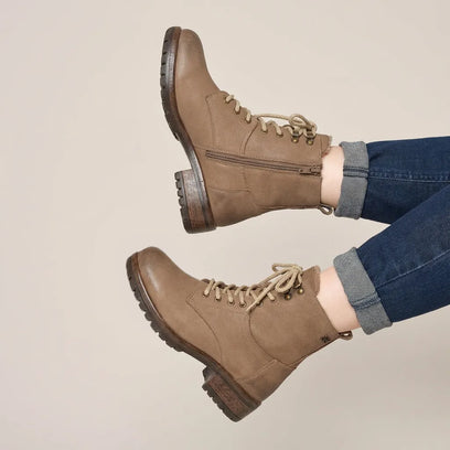 Kia Damen Leder-Schnürboots Taupe