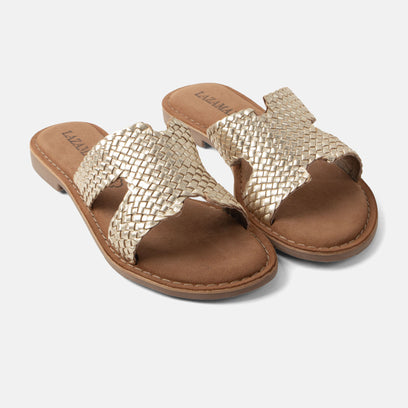 Flor Damen Leder-Pantoletten Gold