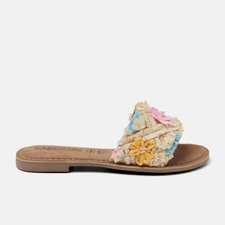 Jolie Damen Raffia-Pantoletten Beige