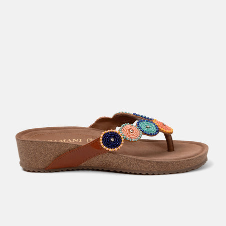 Mara Damen Pantoletten Tan/Multi