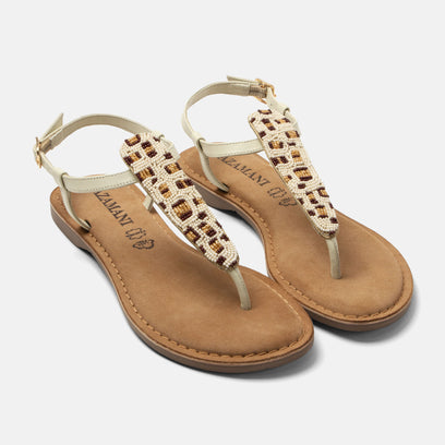 Suvi Damen Leder-Sandalen Offwhite