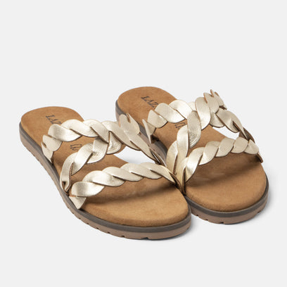 Edsi Damen Leder-Pantoletten Gold