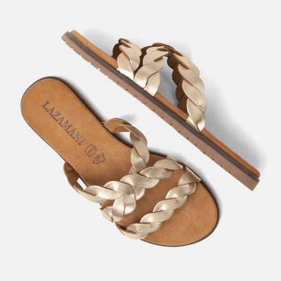 Edsi Damen Leder-Pantoletten Gold