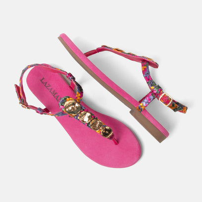Lynn Damen Leder-Sandalen Fuxia