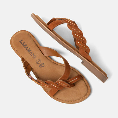 Lena Damen Wildleder-Zehentrenner Tan