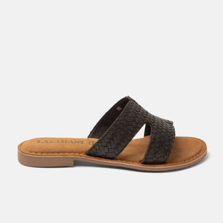 Puck Damen Leder-Pantoletten Black