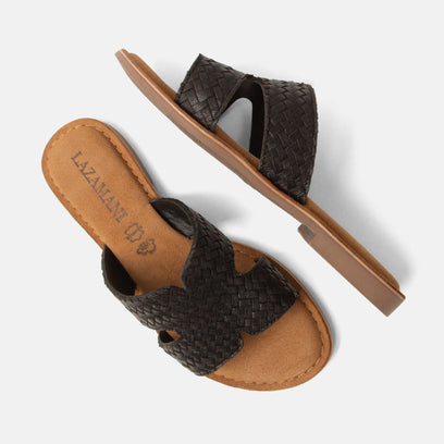 Puck Damen Leder-Pantoletten Black