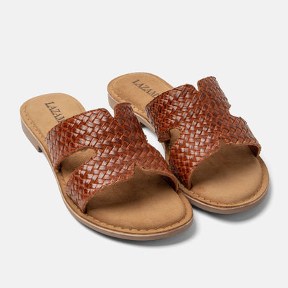 Puck Damen Leder-Pantoletten Tan