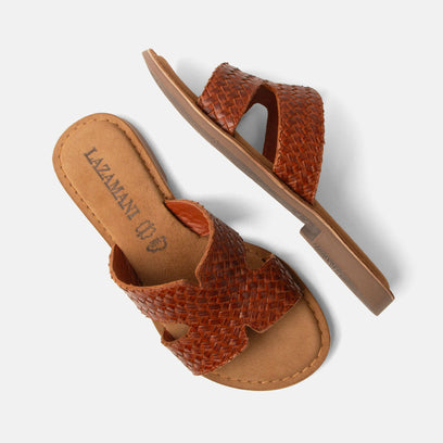 Puck Damen Leder-Pantoletten Tan