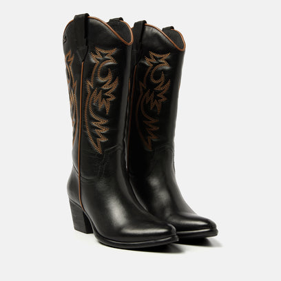 Gisele Damen Leder Cowboy-Stiefel Black