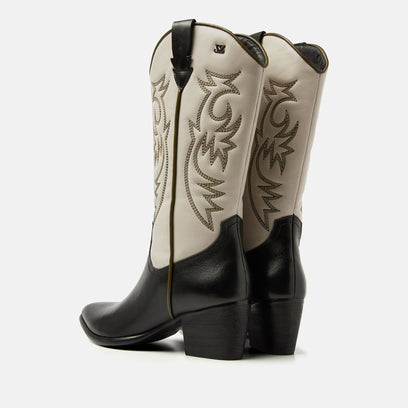 Gisele Damen Leder Cowboy-Stiefel Off-White