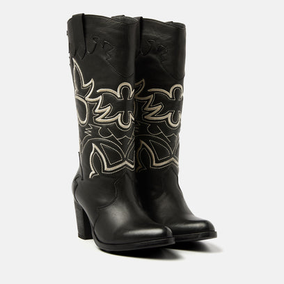 Ariane Damen Leder Cowboy-Stiefel Black