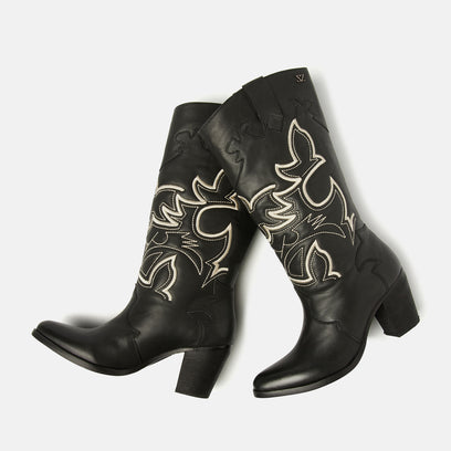 Ariane Damen Leder Cowboy-Stiefel Black