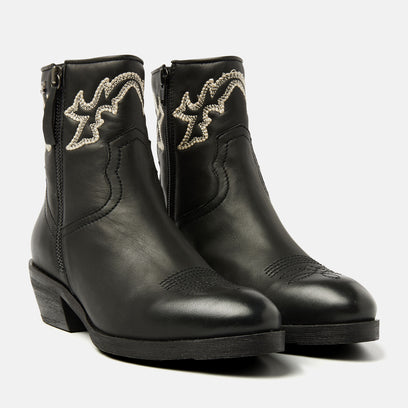 Solange Damen Leder Cowboy-Stiefeletten Black