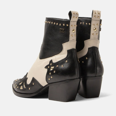 Kaia Damen Leder-Stiefeletten Black/White