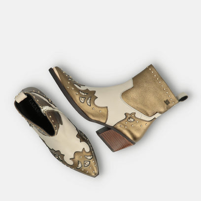 Kaia Damen Leder-Stiefeletten Gold/White