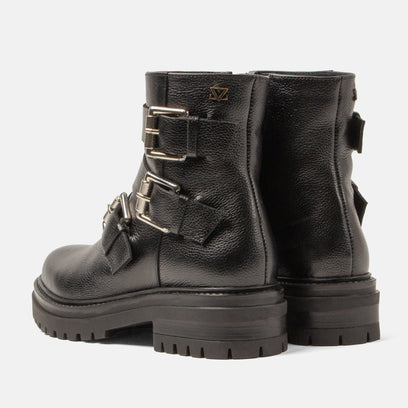 Reine Damen Leder Biker-Boots Black