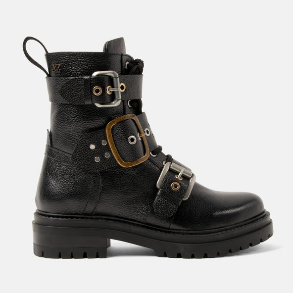 Abby Damen Leder Biker-Boots Black