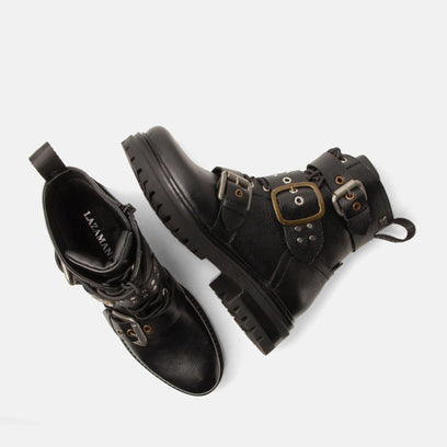 Abby Damen Leder Biker-Boots Black
