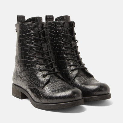 Nella Damen Leder-Schnürboots Black