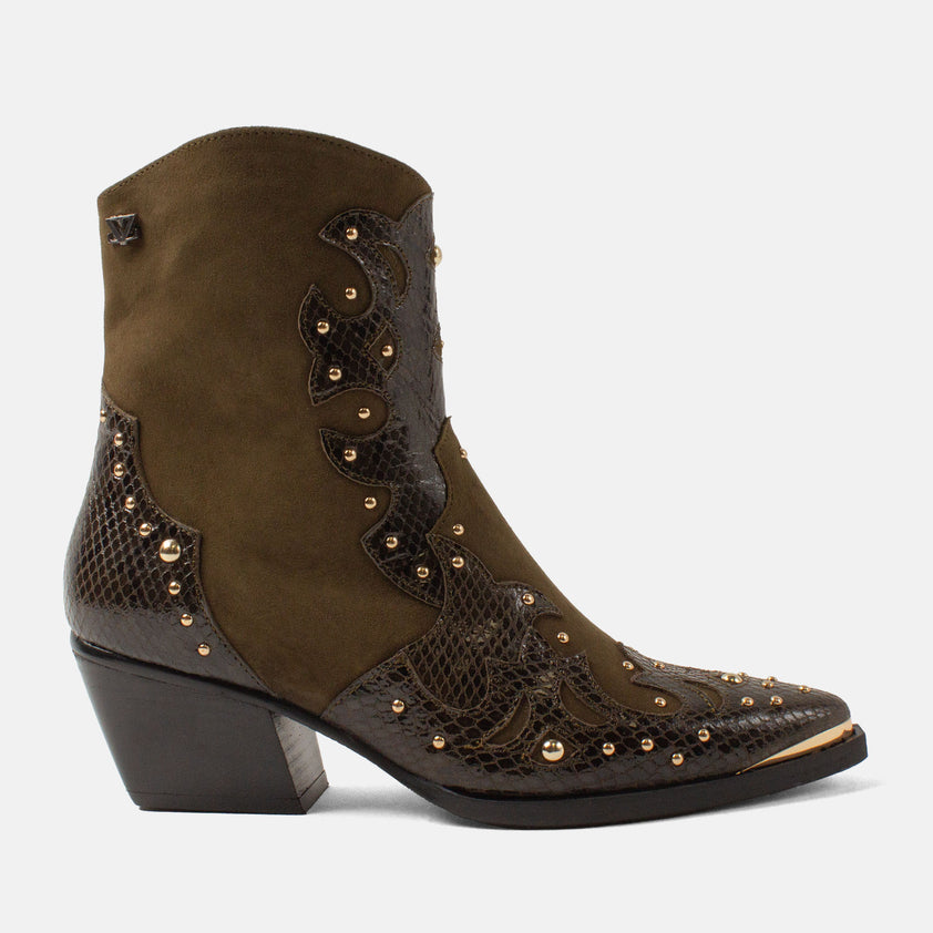 Fenne Damen Leder-Stiefeletten Khaki