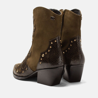Fenne Damen Leder-Stiefeletten Khaki