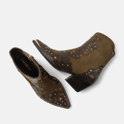 Fenne Damen Leder-Stiefeletten Khaki